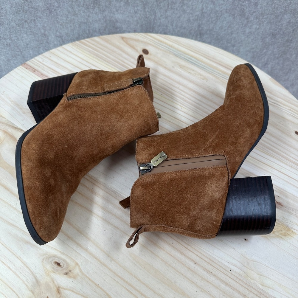 Blondo Ankle Boots‎ Caramel Leather Suede Round Toe Zip Block Heel Waterproof 8M - Picture 9 of 13